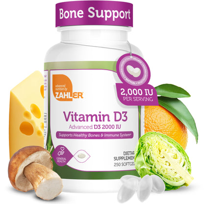 Zahler Vitamin D3 2000 IU Softgels (250 ct) – Kosher & Vegetarian | Immune, Bone & Teeth Support