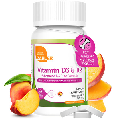 Zahler Vitamin D3 & K2 Chewables (90 Count) – Kosher Peach Apricot, 5000 IU D3 / 120 mcg K2