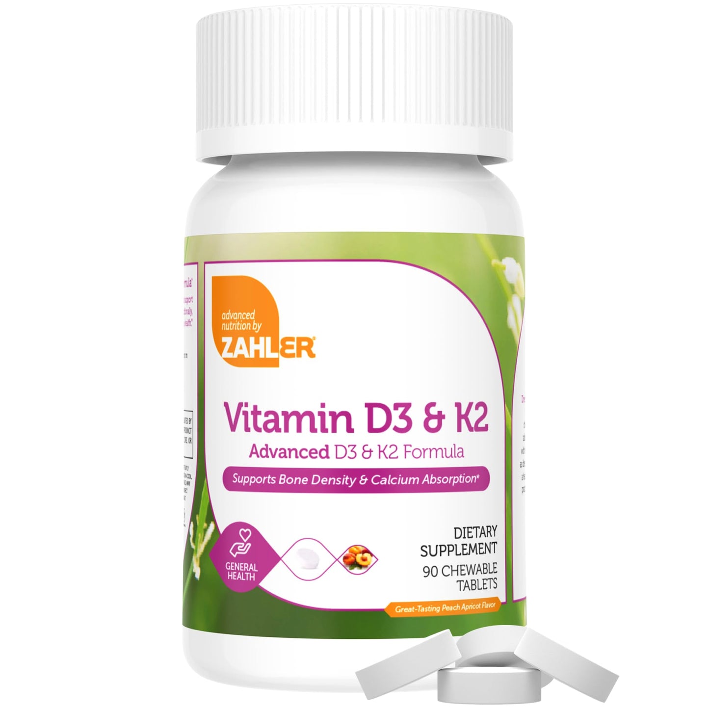 Zahler Vitamin D3 & K2 Chewables (90 Count) – Kosher Peach Apricot, 5000 IU D3 / 120 mcg K2