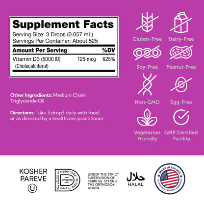 Zahler Liquid Vitamin D3 5000 IU - for Adults Bone & Immune Health - Vitamin D3 Supplements for Women & Men (1 fl oz)