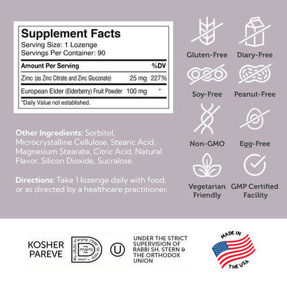 Zahler Elderberry Zinc Lozenges – Immune Support for Adults & Kids, 90 Count | Made in USA
