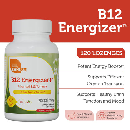 Zahler Energizer+ B12 5000 mcg Lozenges – Cherry Flavor, Made in USA
