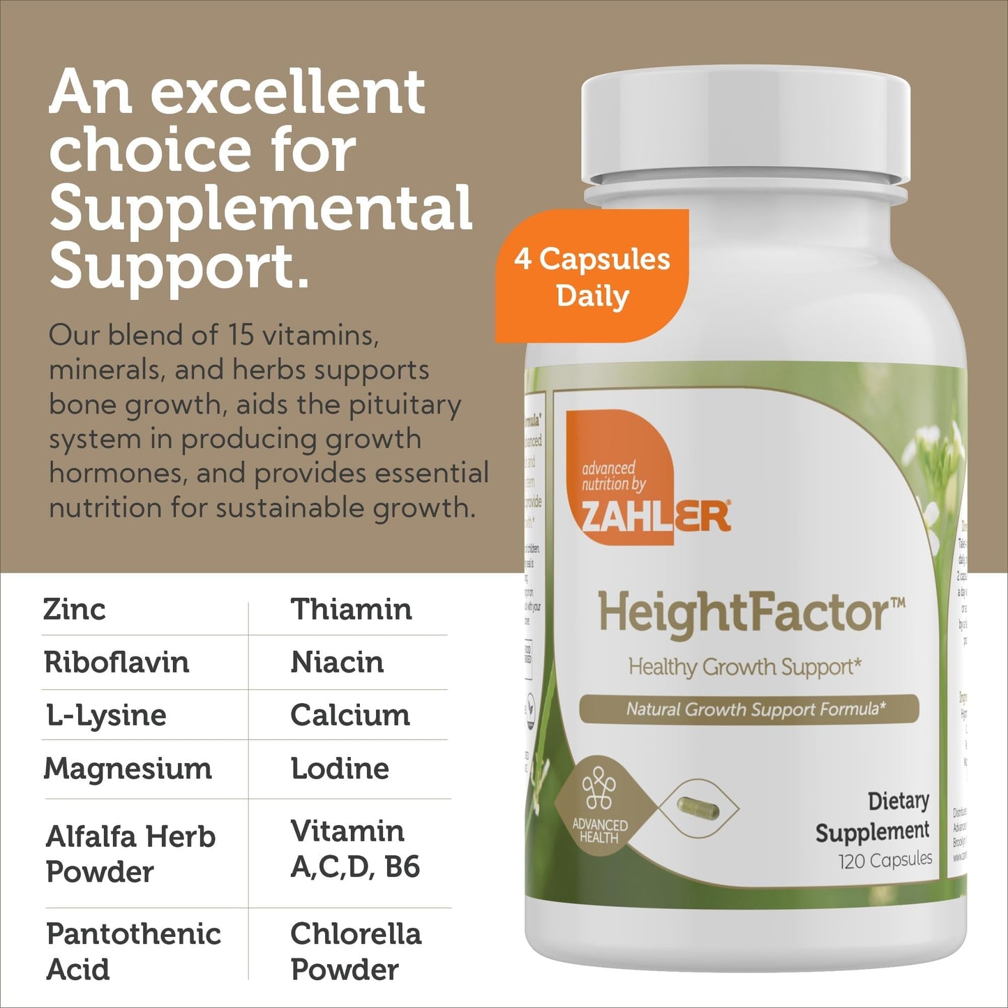 Zahler Height Factor - Healthy Growth Support Capsules (120 Count) – Kosher for Kids, Teens & Young Adults