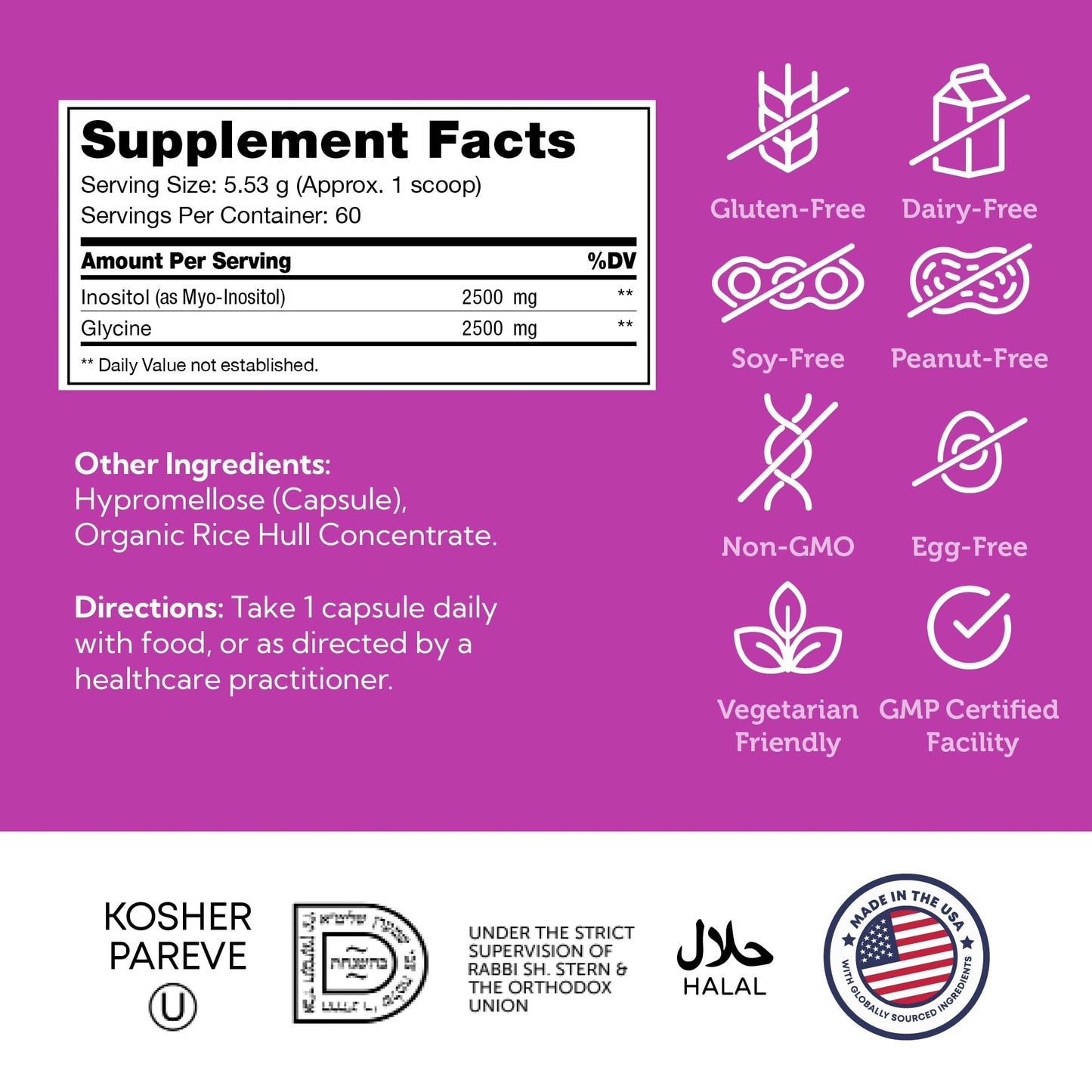 Zahler Inositol 1000mg Capsules - Mood, Nervous System & Hormone Balance (120 Count) - Kosher, Gluten Free, Dairy Free