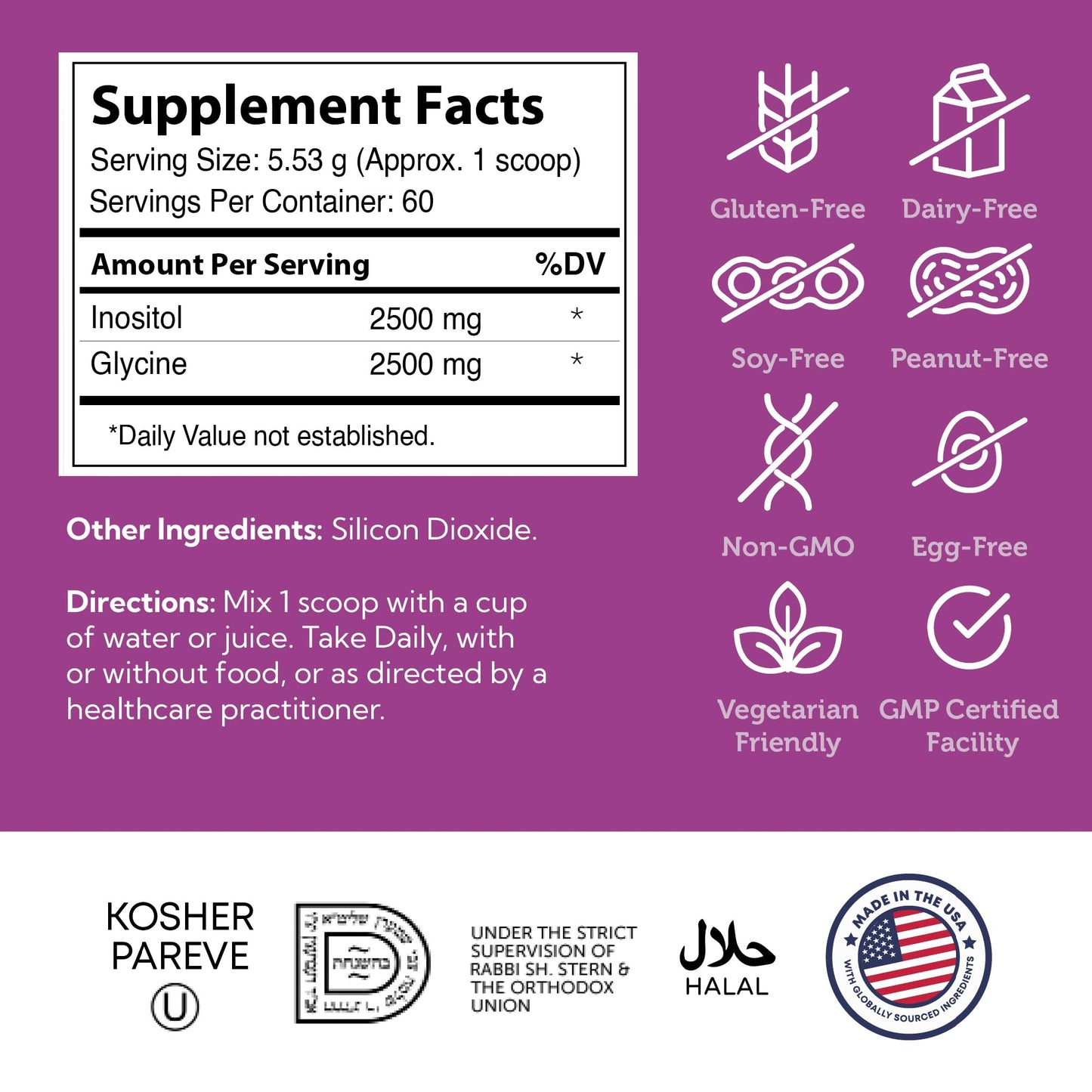 Zahler Inositol & Glycine Powder – Mood & Hormone Support (11.5 oz) | Kosher & Gluten Free