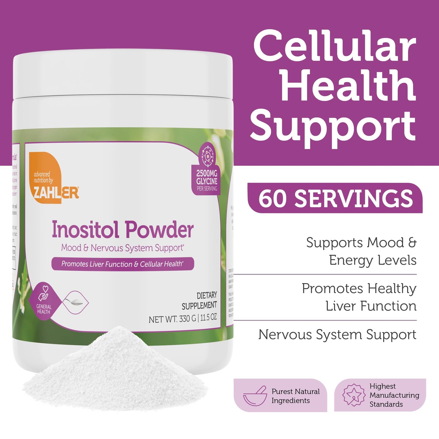 Zahler Inositol & Glycine Powder – Mood & Hormone Support (11.5 oz) | Kosher & Gluten Free