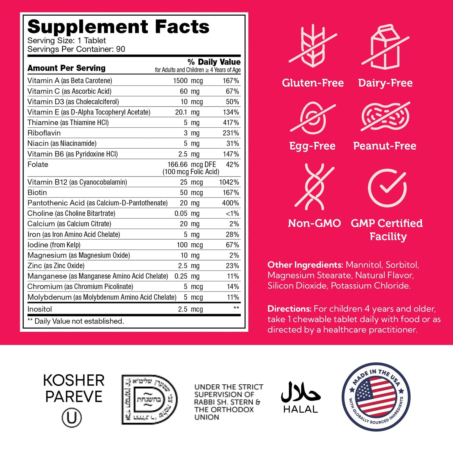 Zahler Kids Multivitamin Chewable | 90 Cherry Flavor | 20+ Vitamins
