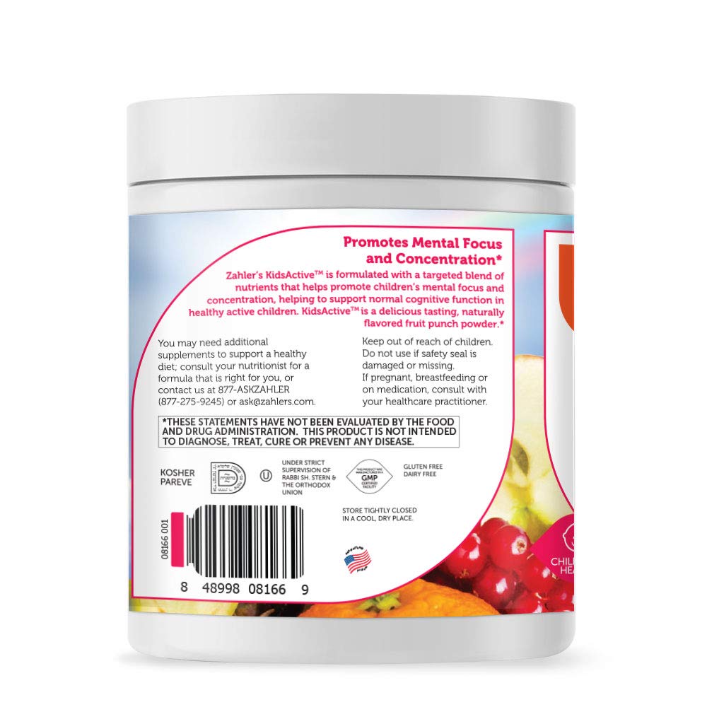 Zahler KidsActive Concentration Formula Powder - 30 Servings, Kosher, Fruit Punch