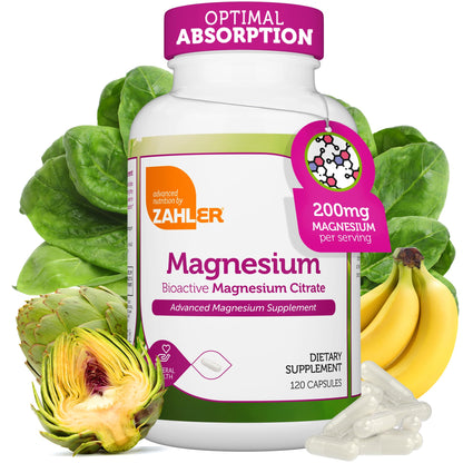 Zahler Magnesium Citrate 200 mg Capsules (120 Count) - Certified Kosher Bioactive Magnesium