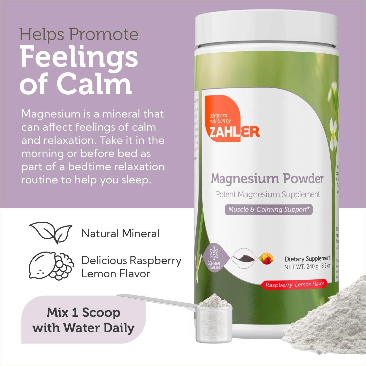 Zahler Magnesium Powder Mix for Water – Raspberry Lemon Flavor, Magnesium Citrate, Kosher, 8.5 oz