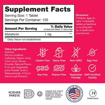 Zahler 1mg Children's Melatonin for Kids — Sleep Support for Ages 4+ | Grape Flavor, Non-GMO, Kosher