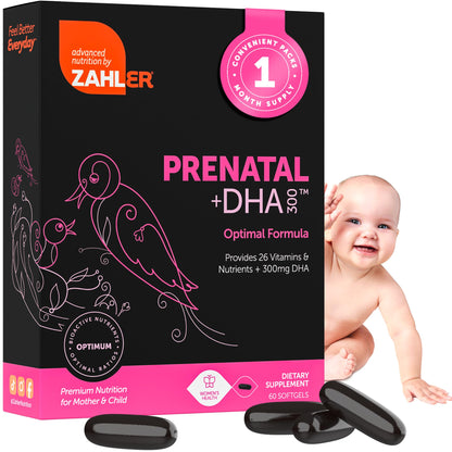 Zahler Prenatal Vitamin with DHA & Folate - 60 Softgels | Kosher Prenatal