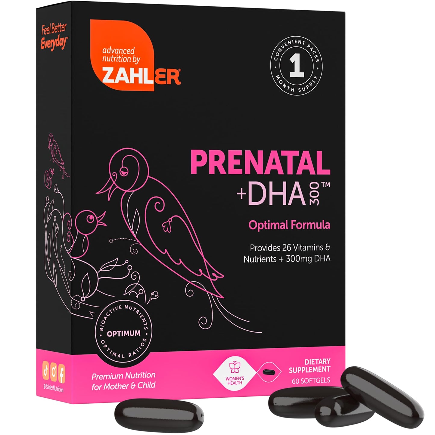 Zahler Prenatal Vitamin with DHA & Folate - 60 Softgels | Kosher Prenatal