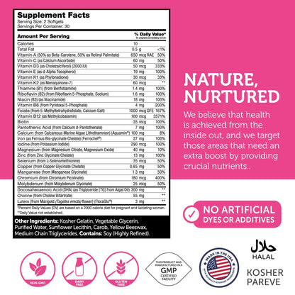 Zahler Prenatal Vitamin with DHA & Folate - 60 Softgels | Kosher Prenatal