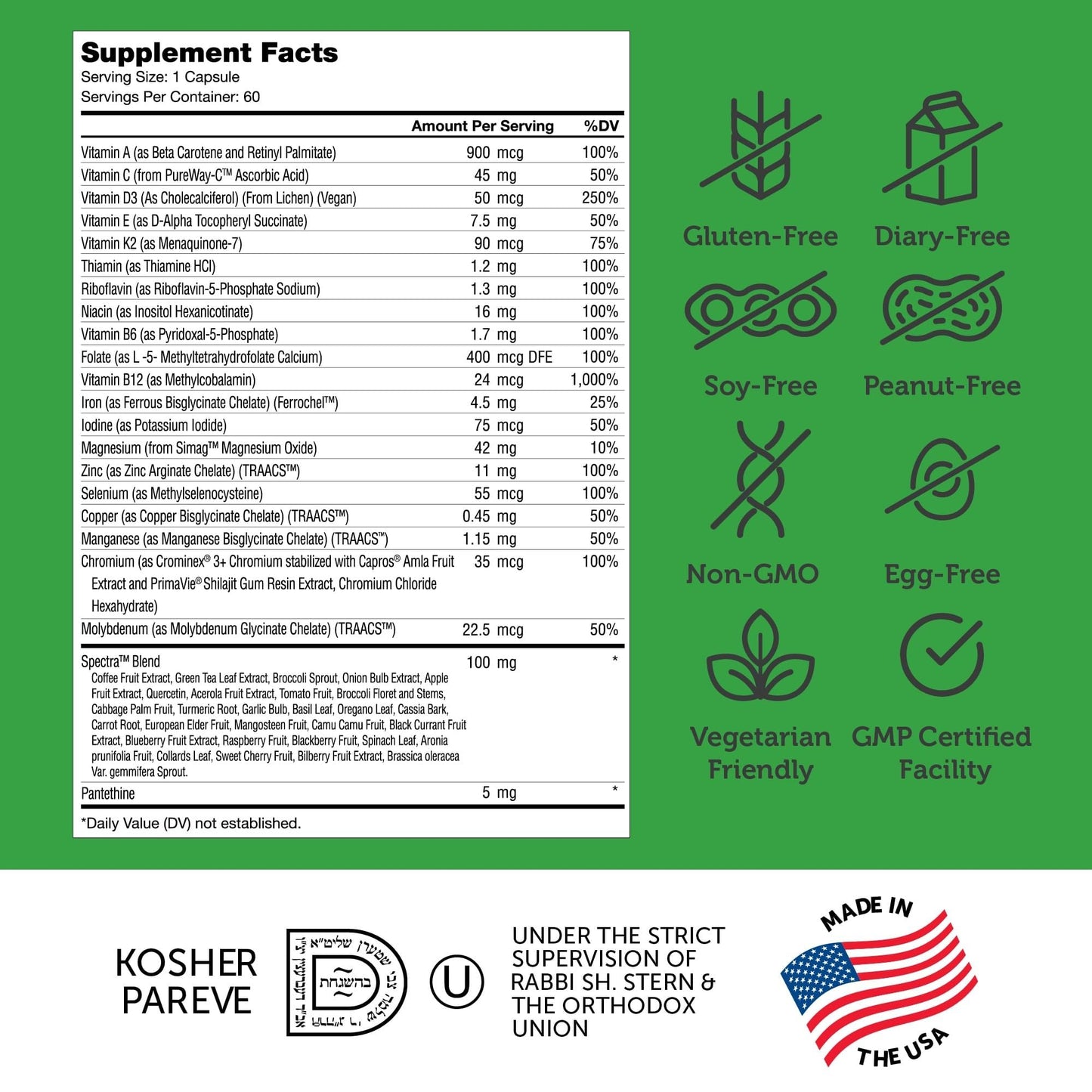 Zahler One Daily Vegan Multivitamin for Women & Men - 60 Count | Kosher, Gluten Free, Non-GMO