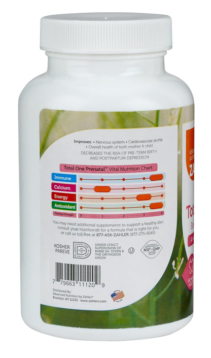 Zahler Total One Prenatal Vitamins – 90 Count | Prenatal Multivitamin with Folic Acid, Iron & 19 Nutrients (Kosher)