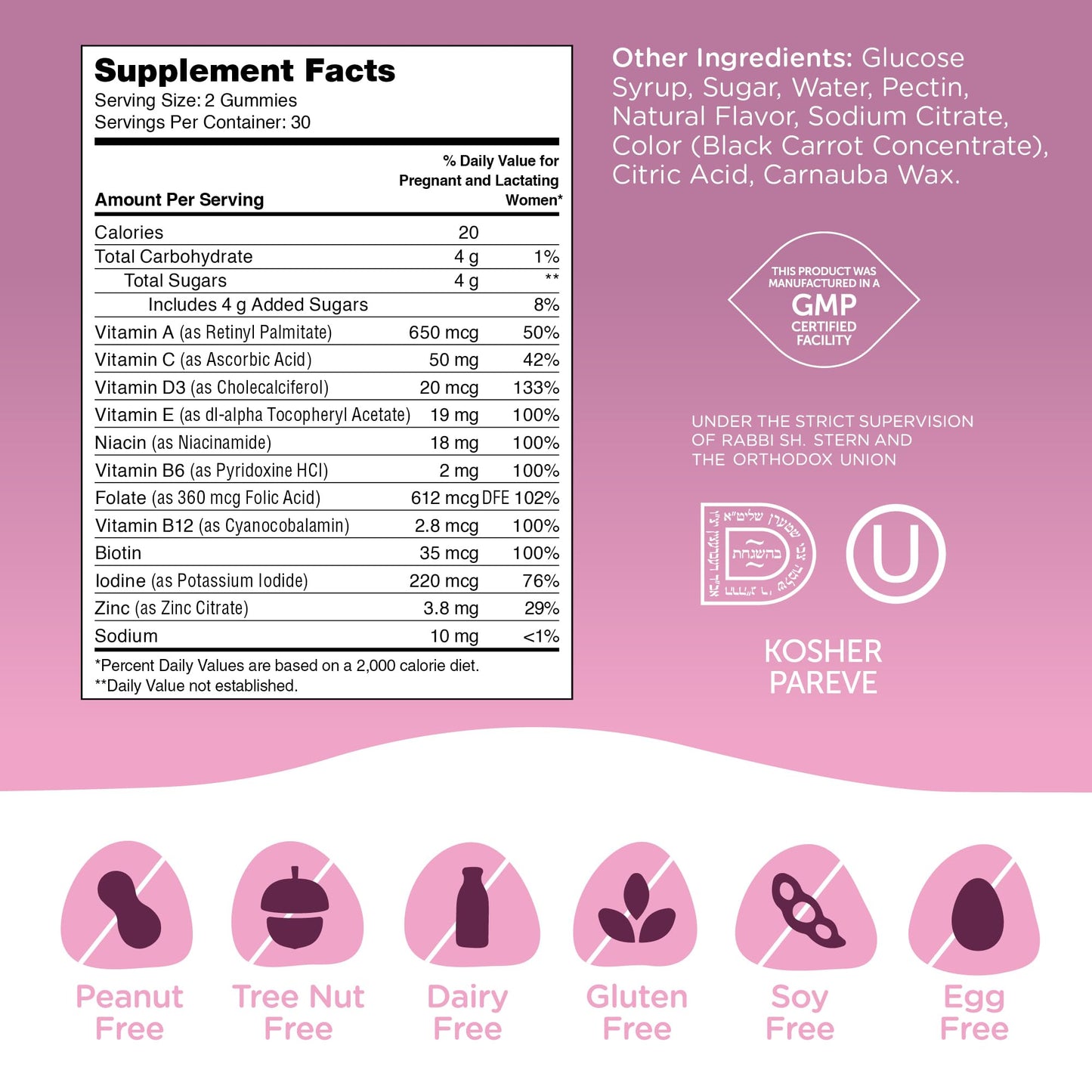 Zahler Women's Prenatal Gummies - Grape Flavor, 60 Count | Vegetarian & Kosher