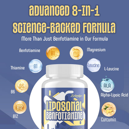 Zaigon Benfotiamine B1 600mg Liposomal | 120 Vegan Capsules | Energy & Nerve Support