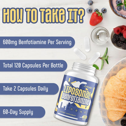 Zaigon Benfotiamine B1 600mg Liposomal | 120 Vegan Capsules | Energy & Nerve Support