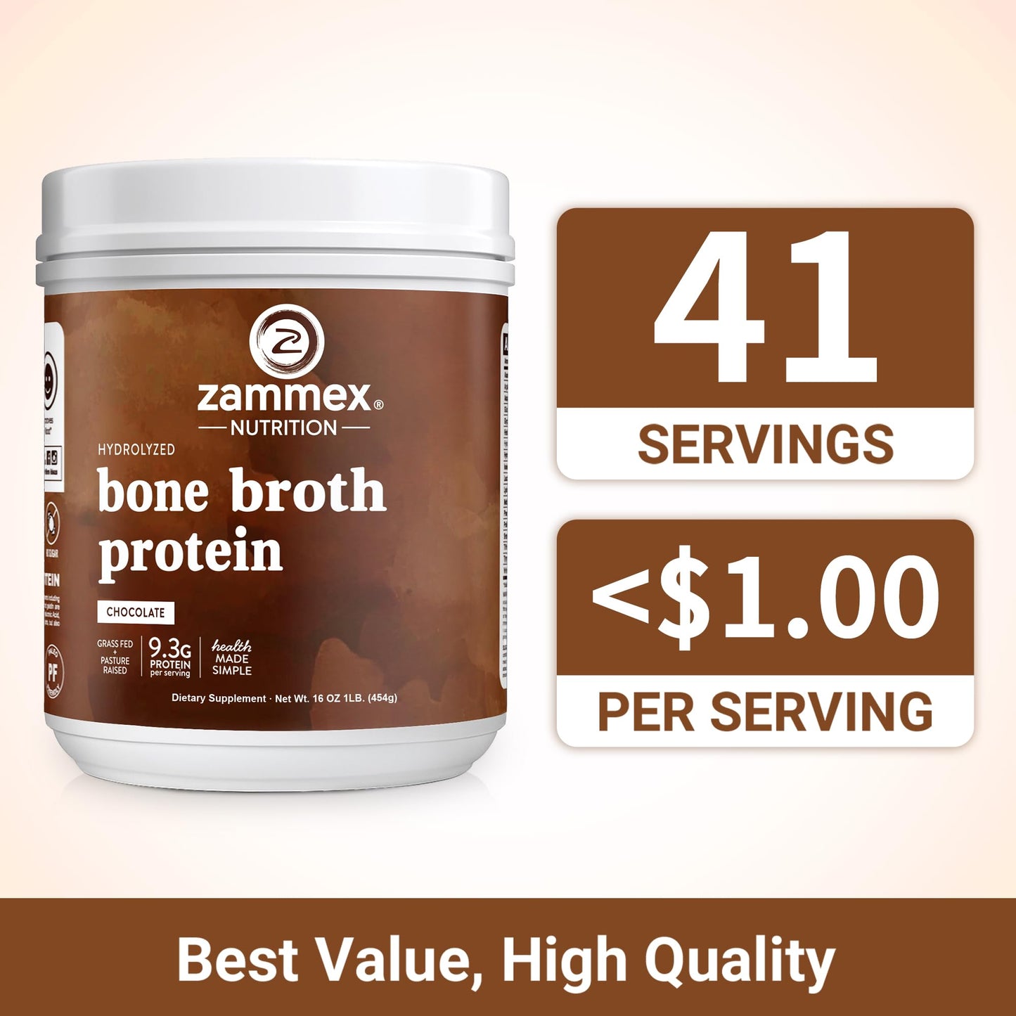 Zammex Bone Broth Protein Powder – Grass-Fed Beef, Chocolate, Collagen