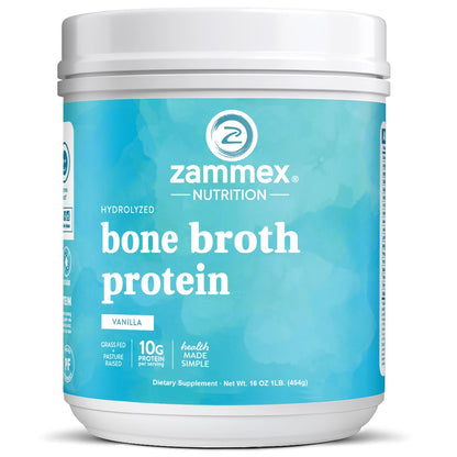 Zammex Bone Broth Protein Powder – Grass-Fed Vanilla, 10g Protein, Non-GMO