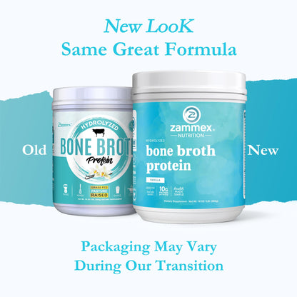 Zammex Bone Broth Protein Powder – Grass-Fed Vanilla, 10g Protein, Non-GMO