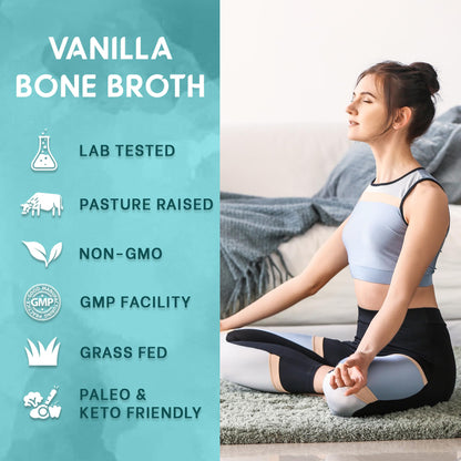 Zammex Bone Broth Protein Powder – Grass-Fed Vanilla, 10g Protein, Non-GMO