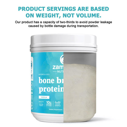 Zammex Bone Broth Protein Powder – Grass-Fed Vanilla, 10g Protein, Non-GMO