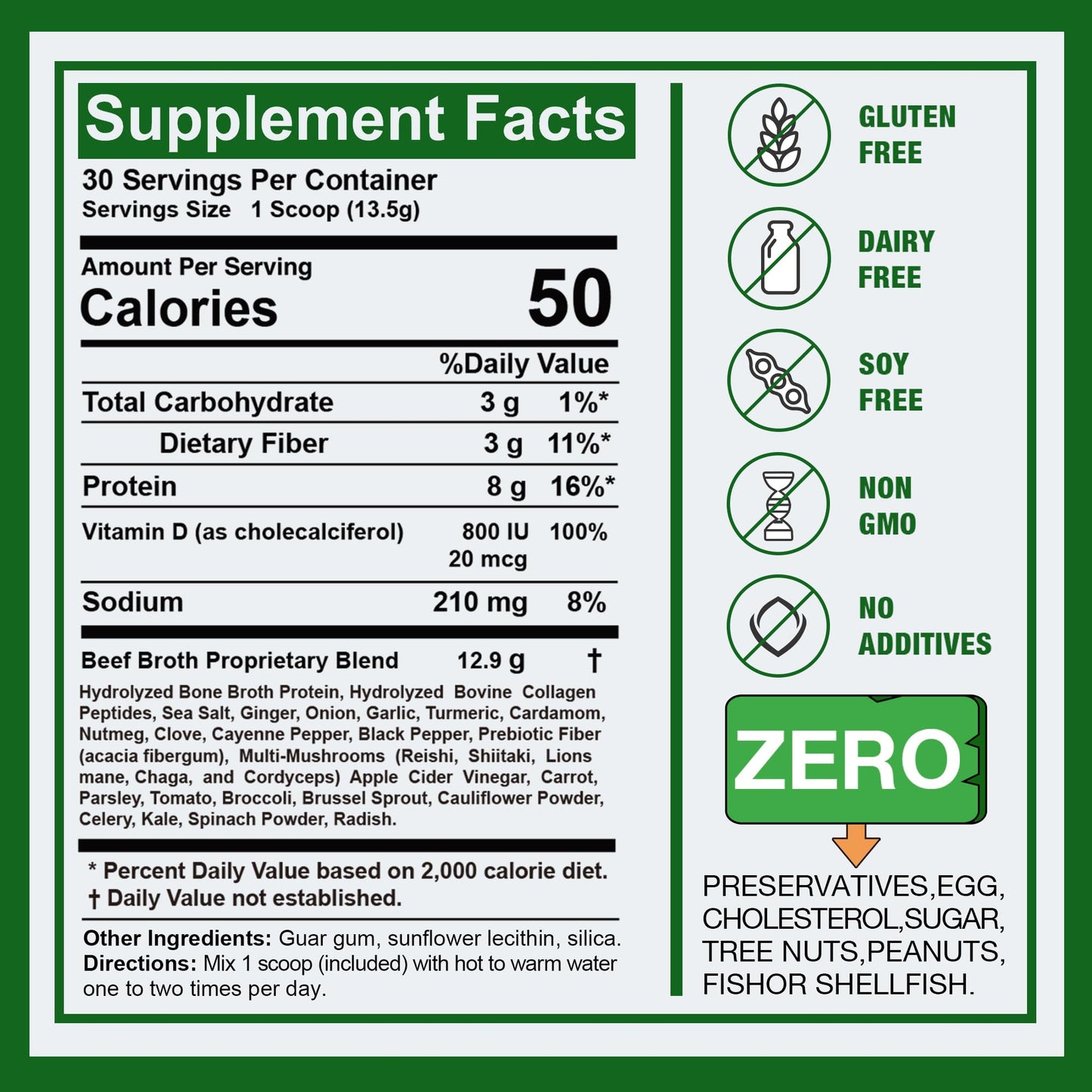 Zammex Bone Broth Plus Turmeric Protein Powder - 8g Hydrolyzed Protein, Non-GMO, 30 Servings