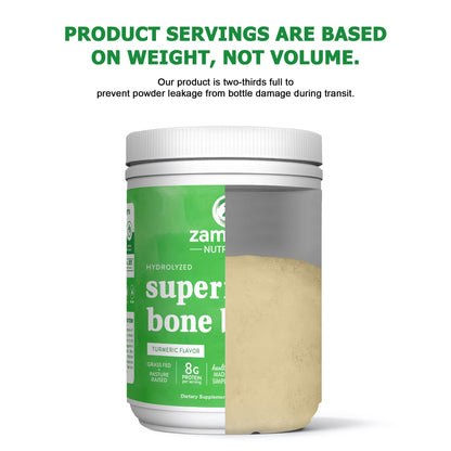 Zammex Bone Broth Plus Turmeric Protein Powder - 8g Hydrolyzed Protein, Non-GMO, 30 Servings