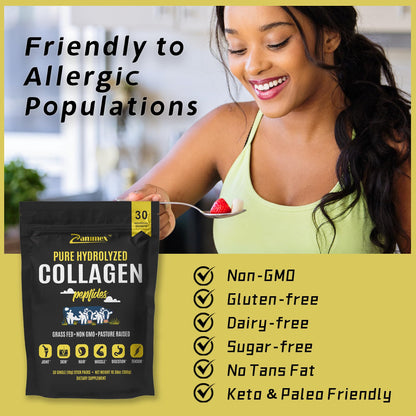 Zammex Premium Collagen Peptides Powder - 30 Travel Packets (Type I & III)