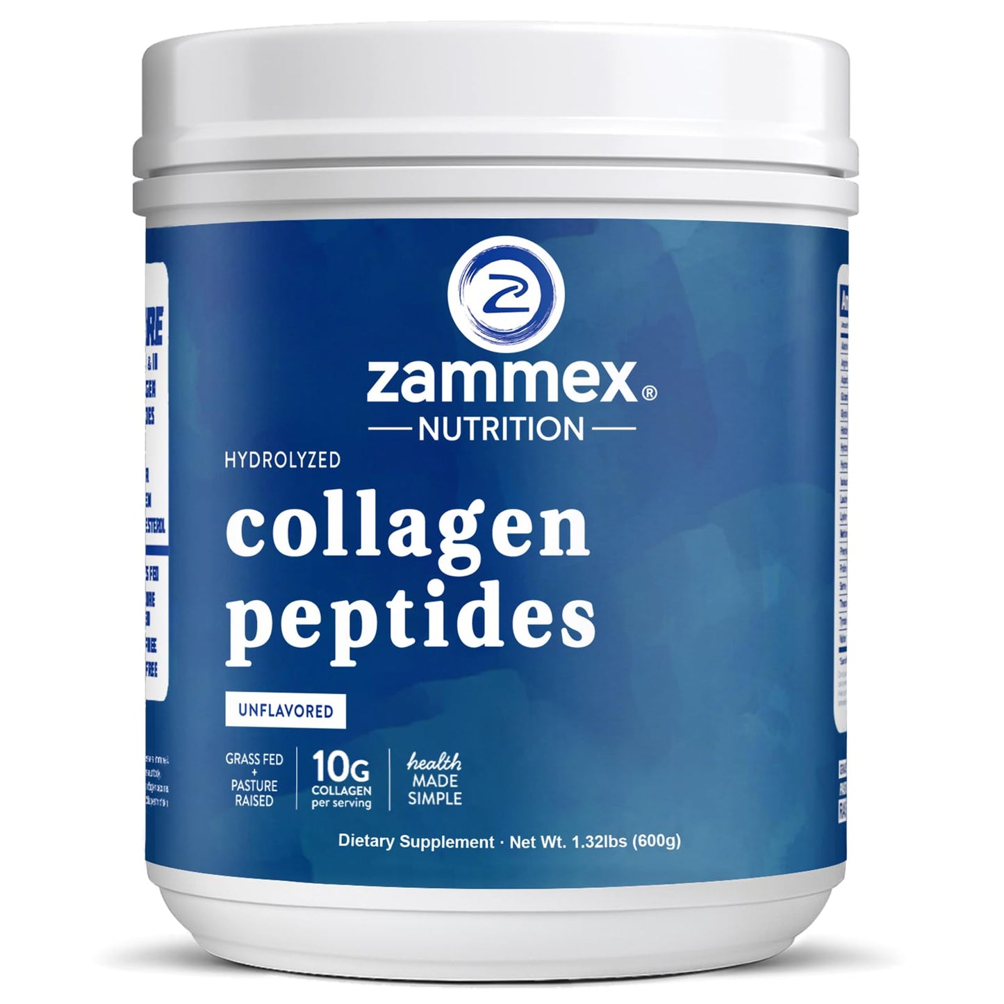 Zammex Premium Collagen Peptides Powder Unflavored – Grass-Fed, Type I & III, 60 Servings