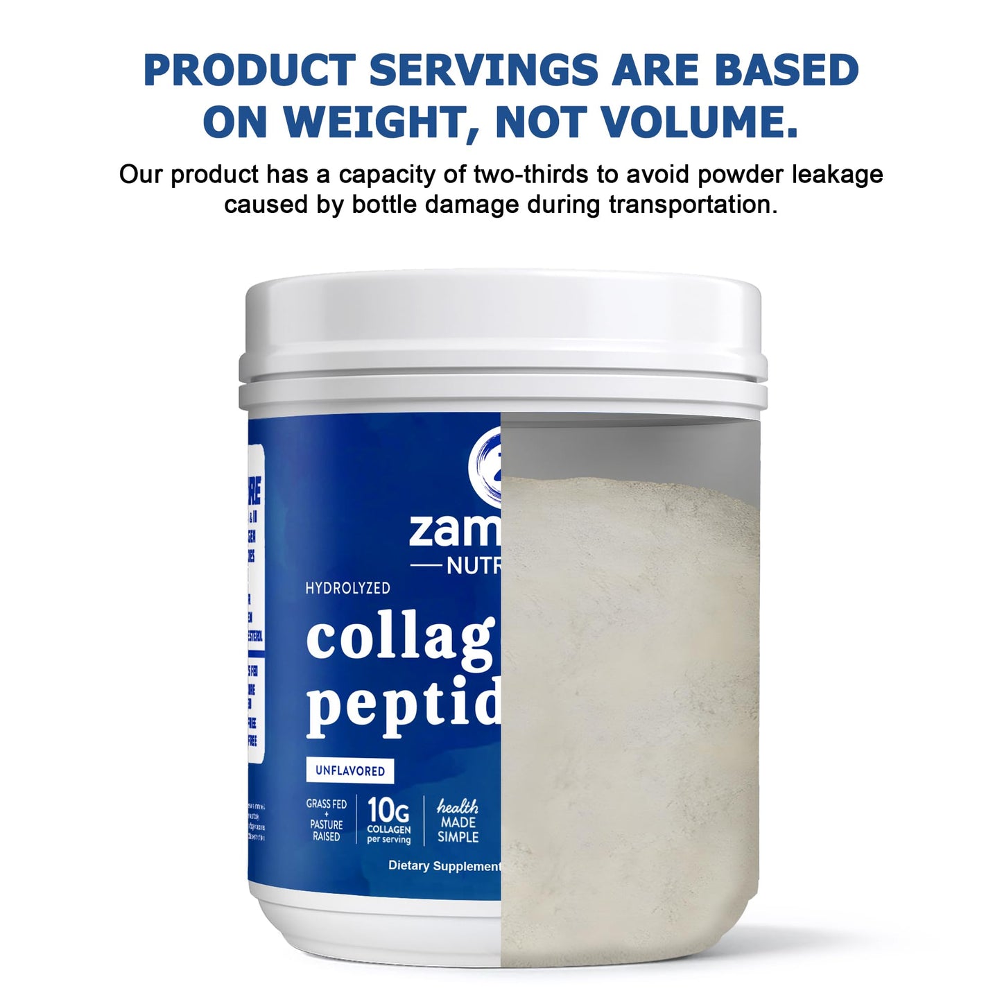 Zammex Premium Collagen Peptides Powder Unflavored – Grass-Fed, Type I & III, 60 Servings