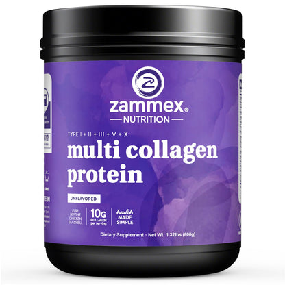 Zammex Multi Collagen Protein Powder – 60 Servings, Unflavored, 5 Types