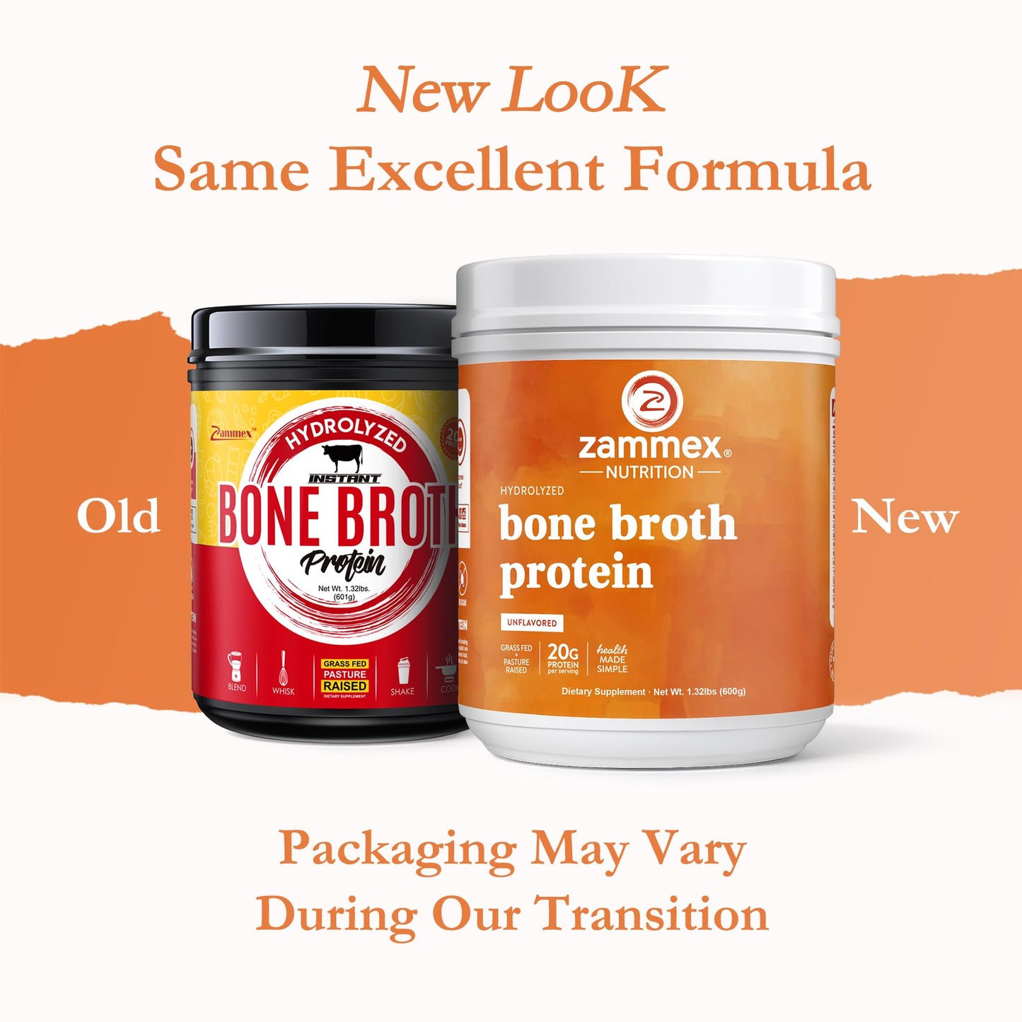 Zammex Pure Grass-Fed Beef Bone Broth Protein Powder – 20g Protein, Collagen, Non-GMO, Gluten Free