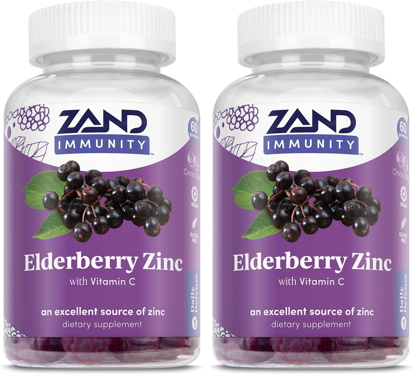 ZAND Elderberry Zinc Immunity Gummies with Vitamin C - Immune Support for All Ages (Pack of 2, 60ct each)