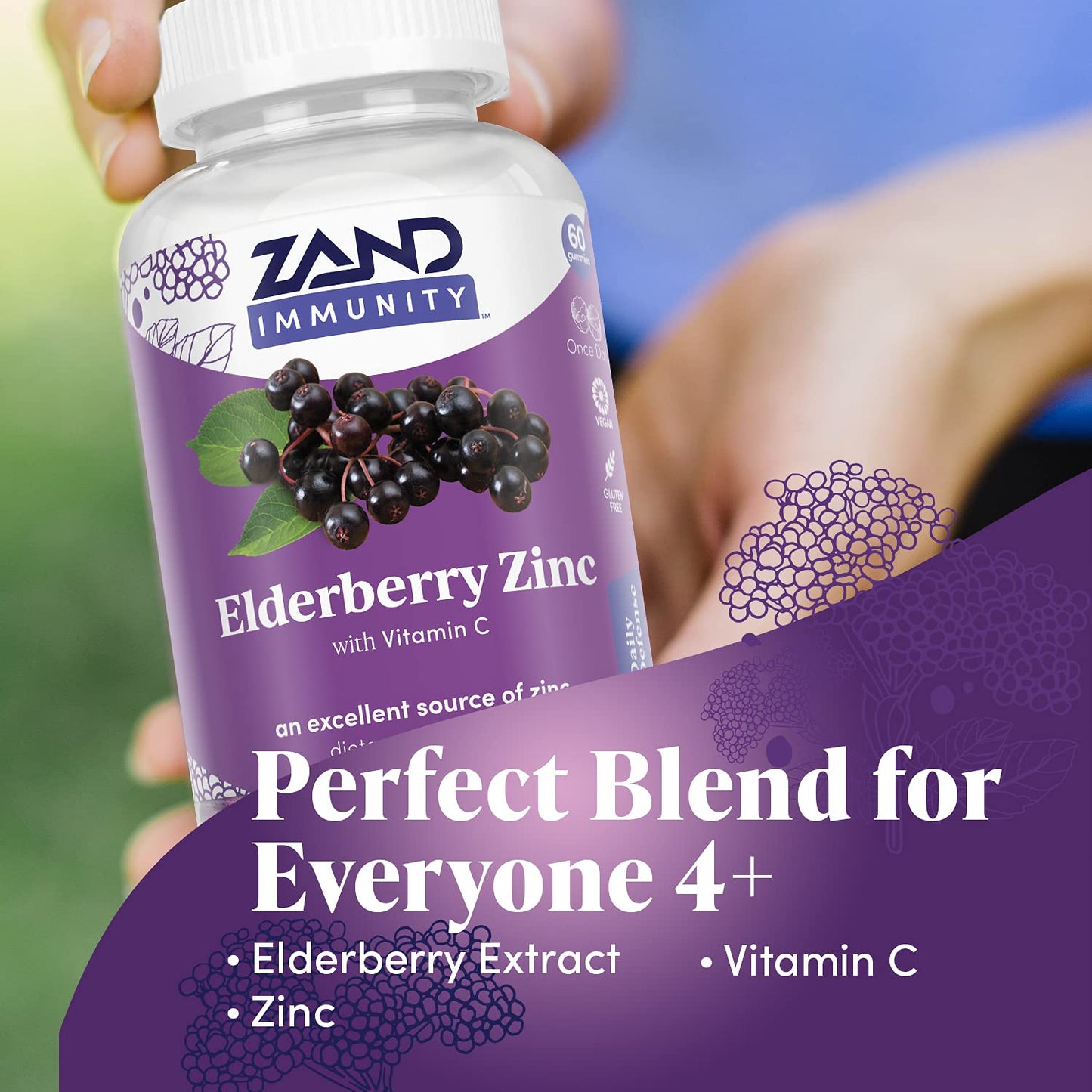 ZAND Elderberry Zinc Immunity Gummies with Vitamin C - Immune Support for All Ages (Pack of 2, 60ct each)