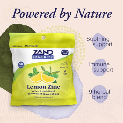 ZAND Immunity Lemon Zinc Throat Lozenges 2 Pack - Zinc 5mg, Immune Support