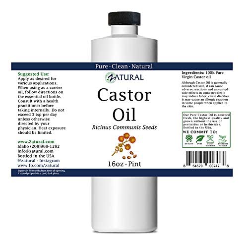 Zatural Castor Oil 100% Pure Cold-Pressed Hexane-Free (16oz) for Hair Growth, Lashes & Brows