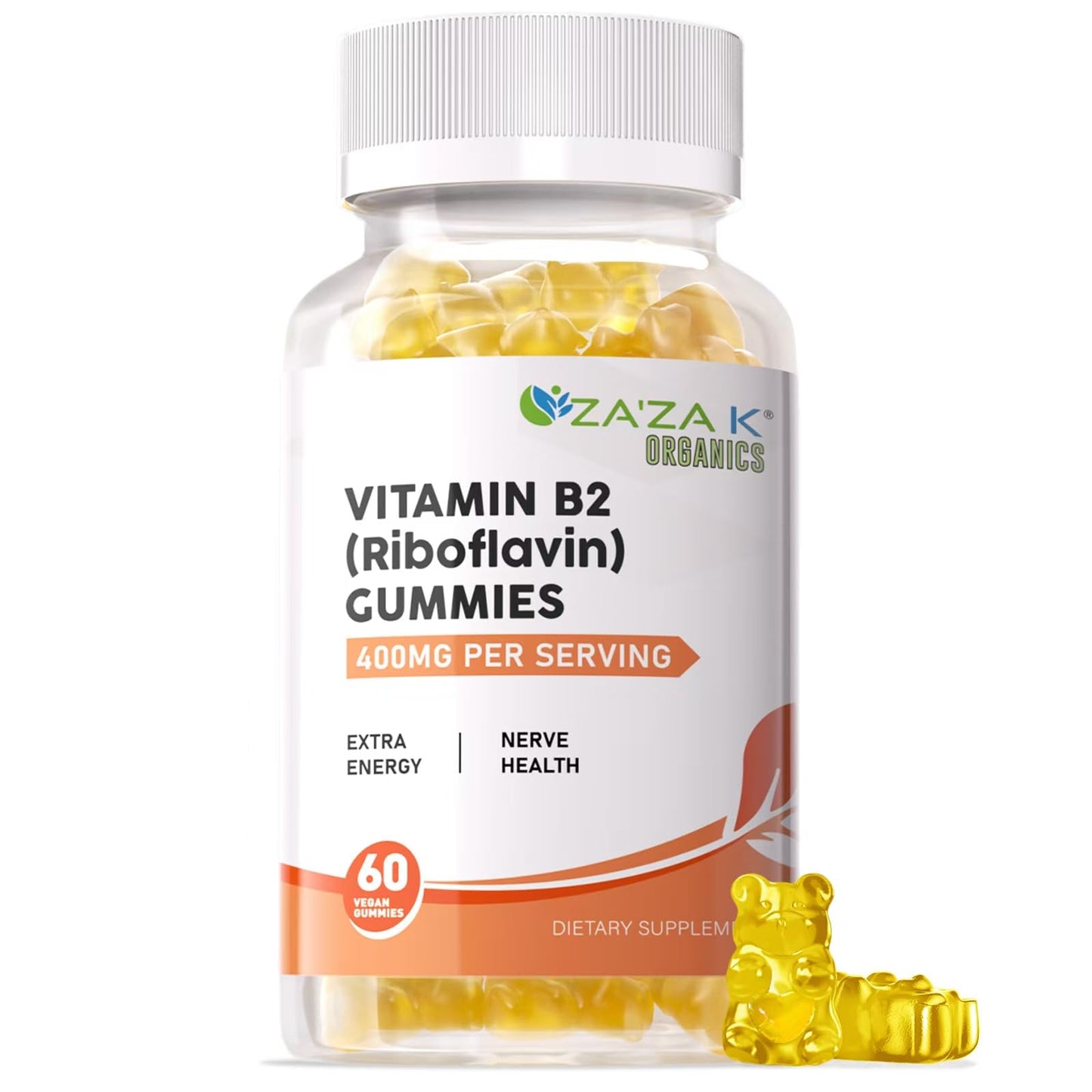 ZA'ZA K ORGANICS Vitamin B2 Gummies - Riboflavin 400 mg (60 Gummies) | Vegan