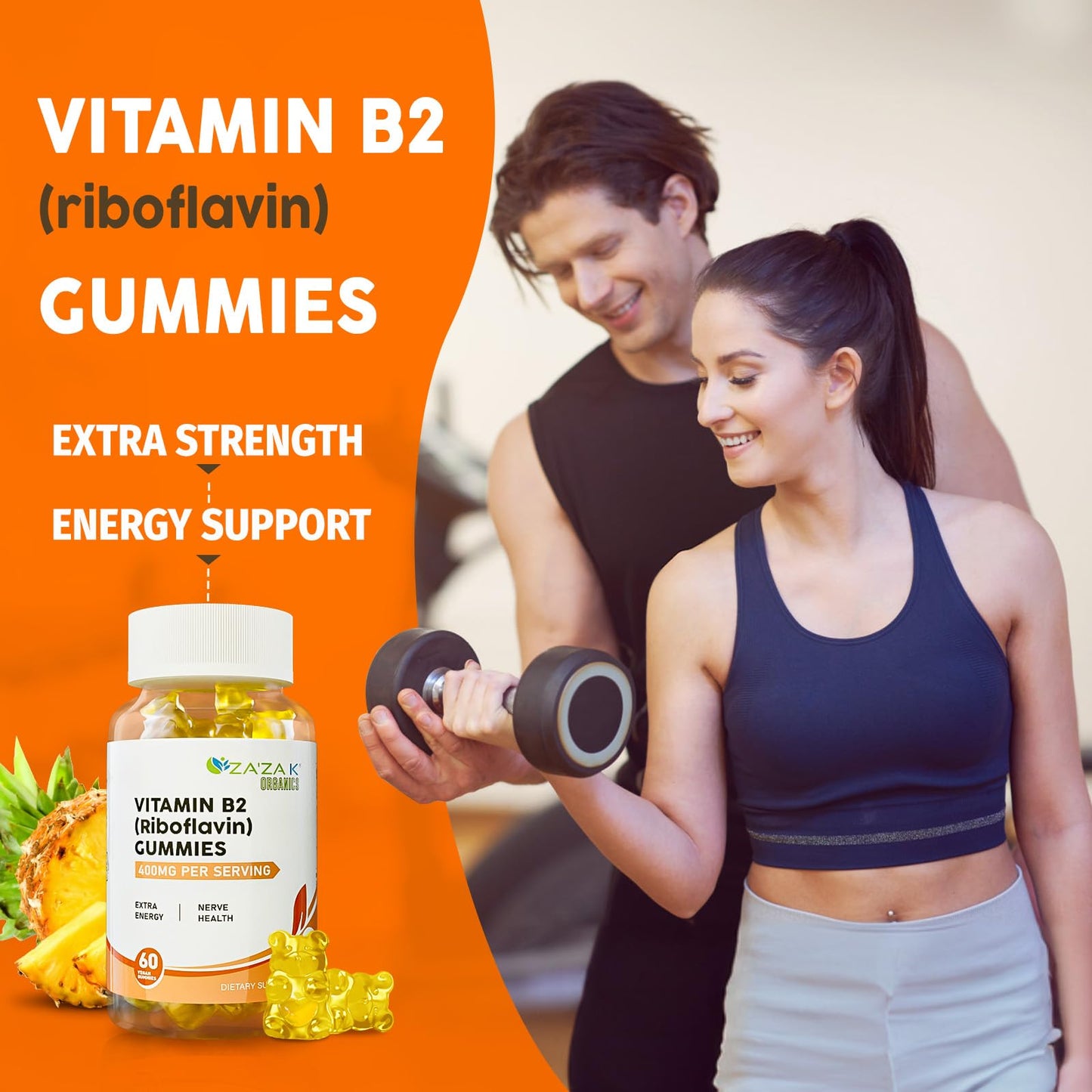 ZA'ZA K ORGANICS Vitamin B2 Gummies - Riboflavin 400 mg (60 Gummies) | Vegan