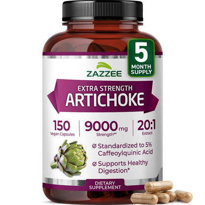 Zazzee Extra Strength Artichoke 20:1 Extract – 9000 mg per Capsule, 150 Vegan Capsules