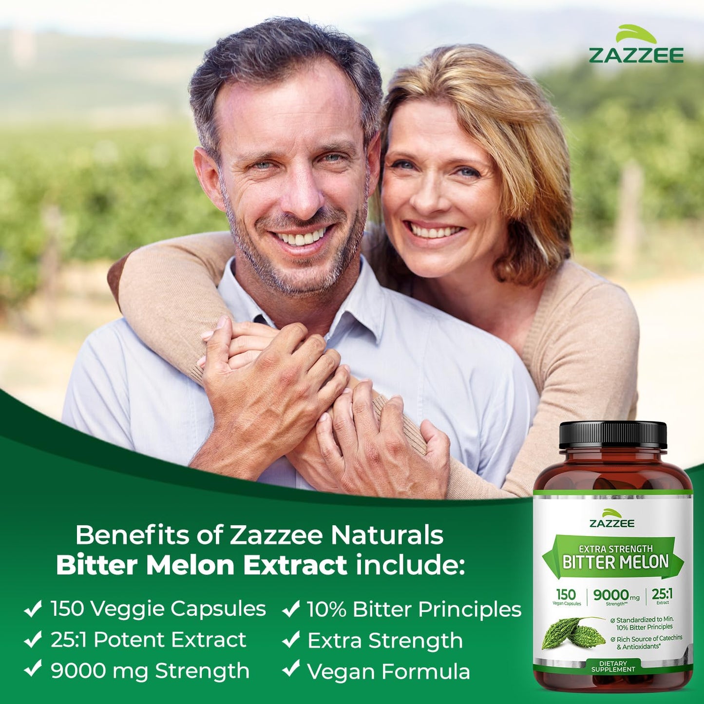 Zazzee Extra Strength Bitter Melon 25:1 Extract – 9000 mg, 10% Bitter Principles, 150 Vegan Capsules, 25X Standardized, Non-GMO