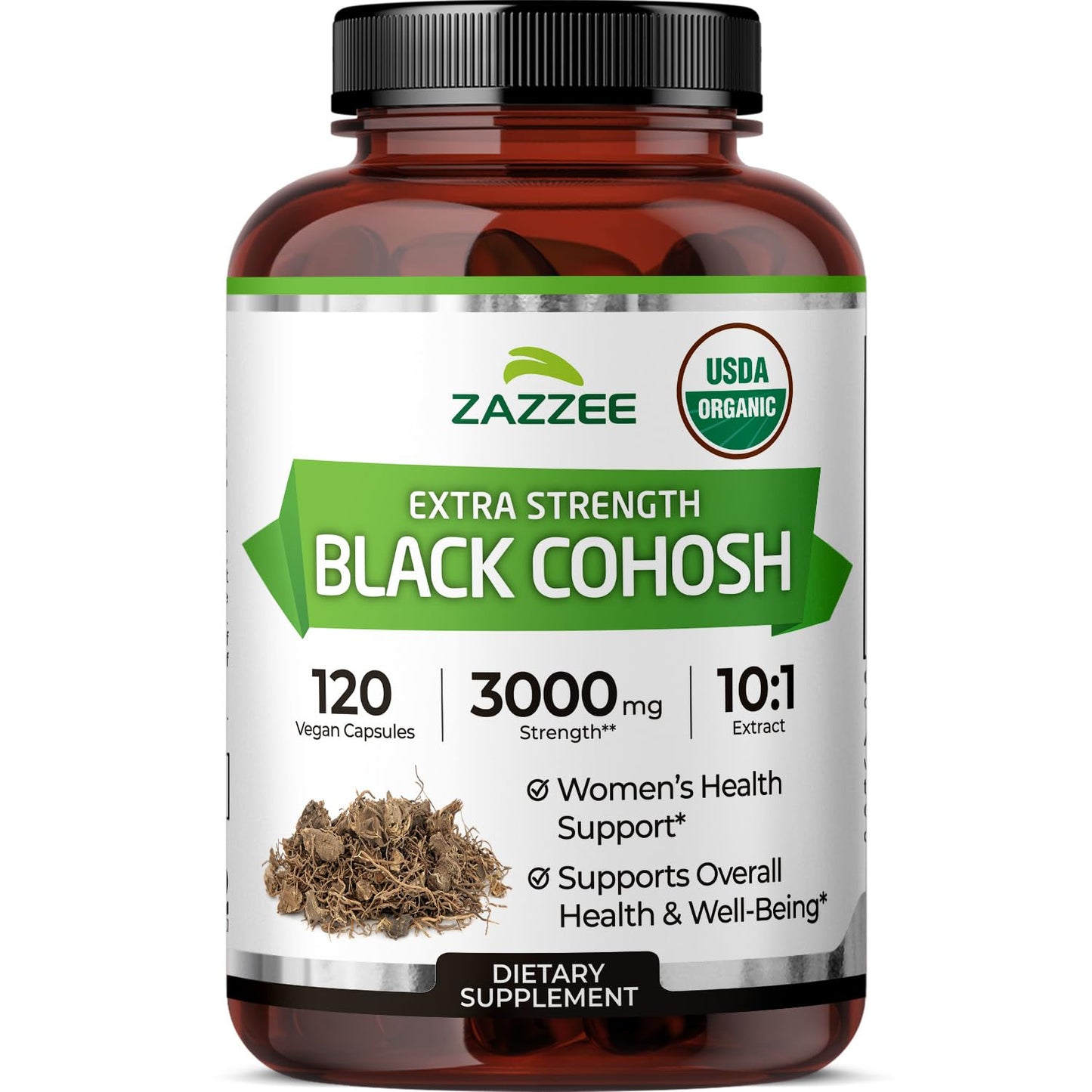 Zazzee USDA Organic Black Cohosh 10:1 Extract – 3000 mg Strength, 120 Capsules, 4 Month Supply | Made in USA