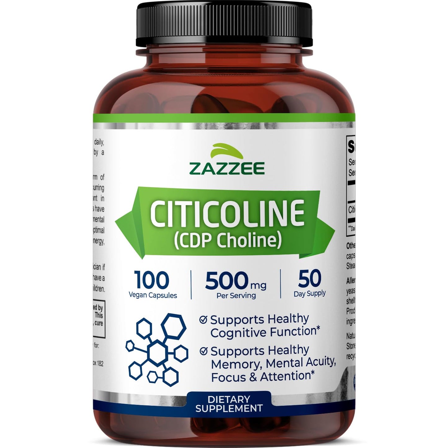 Zazzee Extra Strength Citicoline 500 mg – 100 Vegan Capsules | CDP Choline