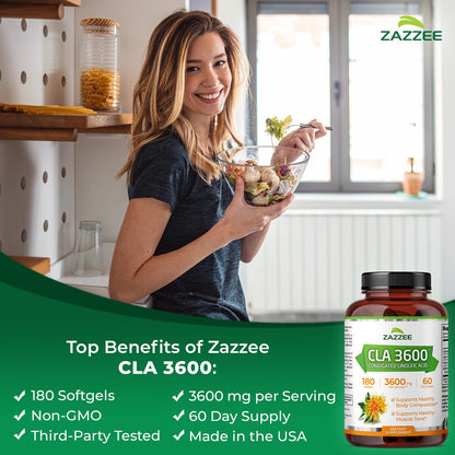 Zazzee High Potency CLA 3600 - 180 Softgels, 60 Day Supply, Non-GMO, Made in USA