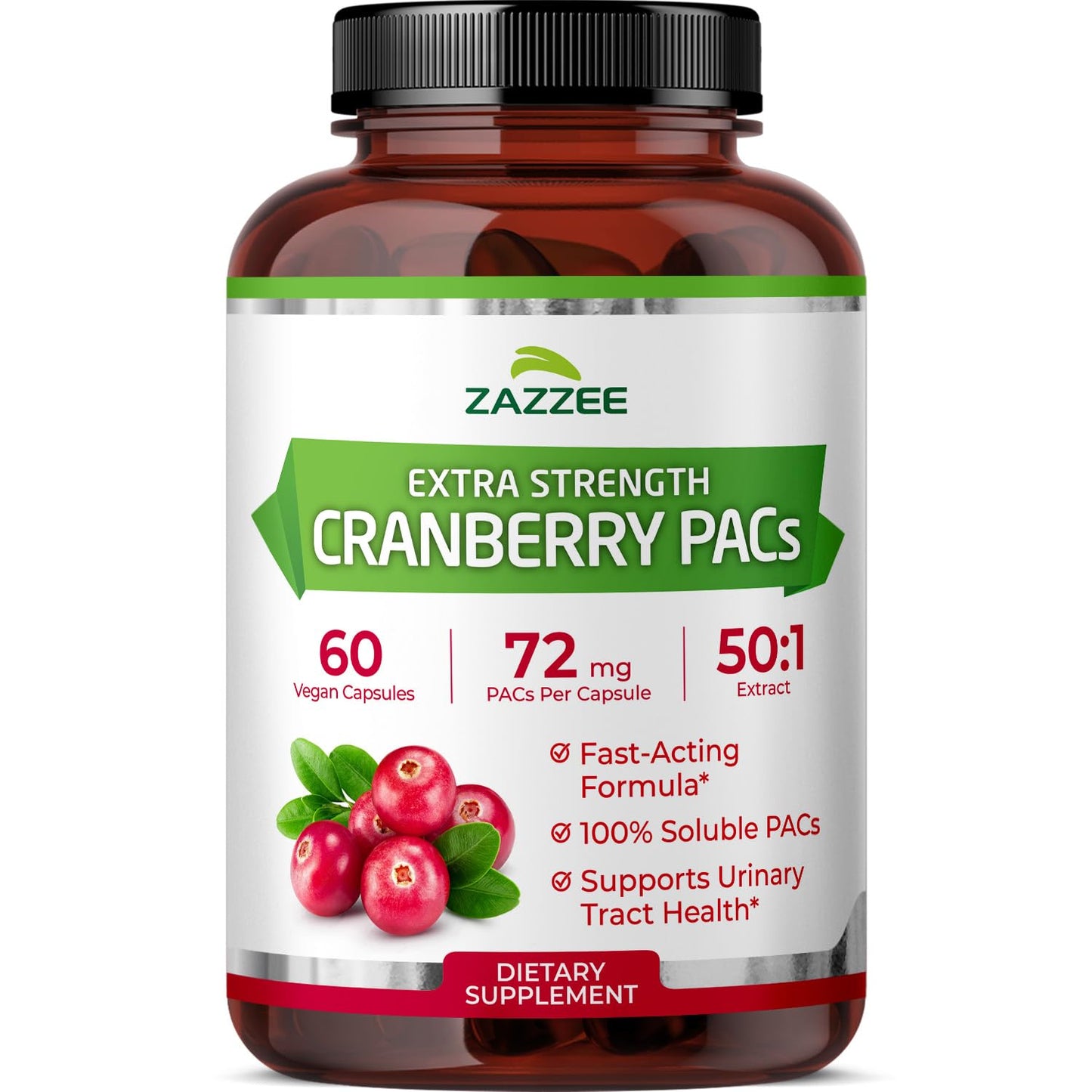 Zazzee Cranberry PACs - 72 mg PACs per Capsule, 2X Strength, 60 Vegan Capsules, 50:1 Extract, Made in USA