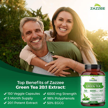 Zazzee Extra Strength Green Tea 20:1 Extract – 6000 mg, 50% EGCG, 150 Capsules, Non-GMO