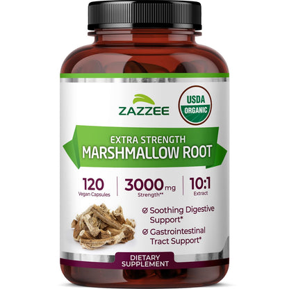 Zazzee USDA Organic Marshmallow Root 10:1 Extract – 3000 mg, 120 Veg Capsules