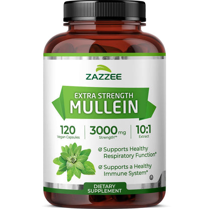 Zazzee Extra Strength Mullein 3000 mg – 120 Veg Capsules (4 Month) | 10:1 Extract